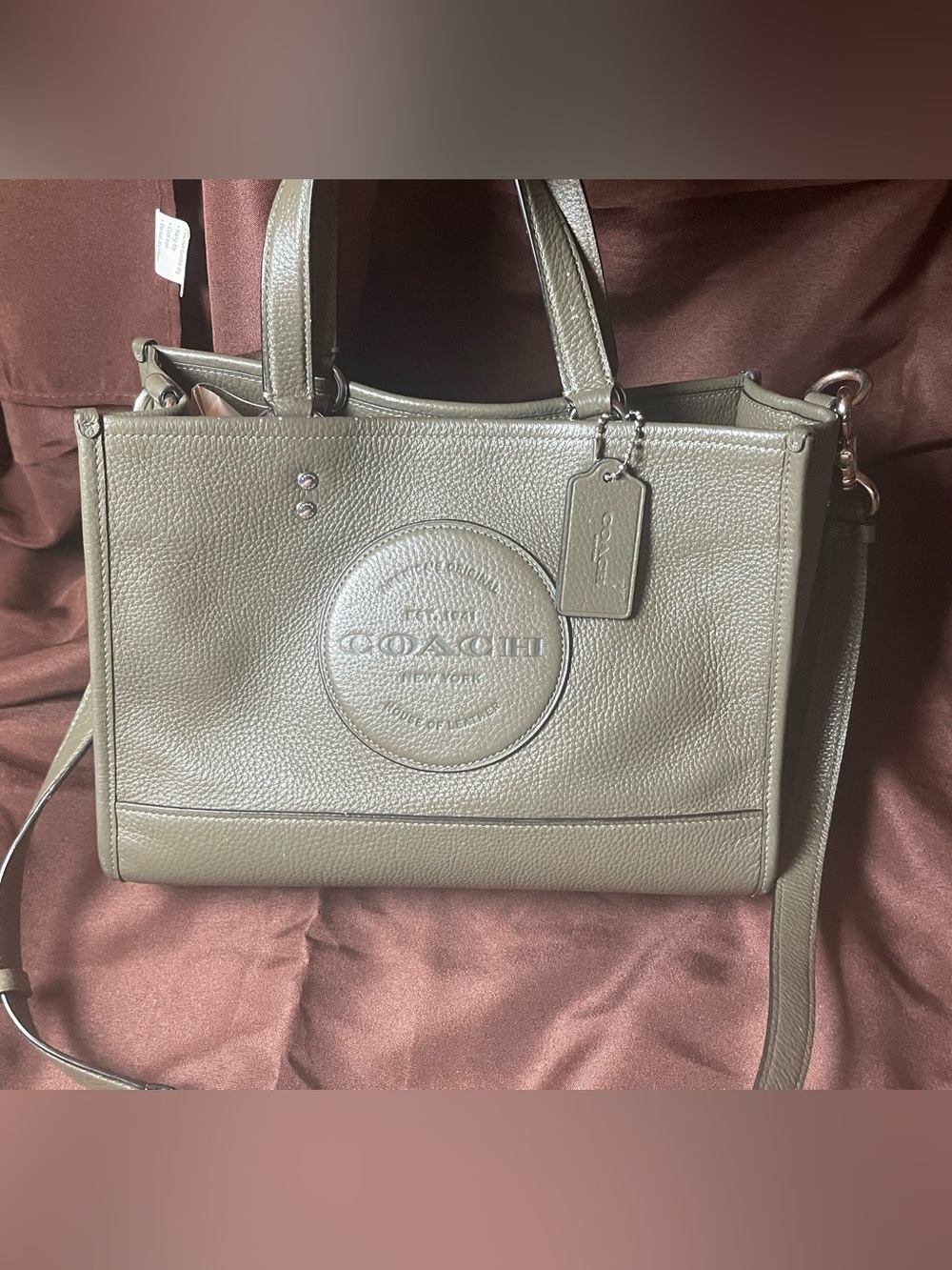 Coach Dempsey Carryall Pebble Leather Tote Olive Green